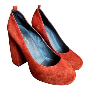 Jeffrey Campbell Red / Orange Suede Platform 5" Heel Block Round Toe Size 9